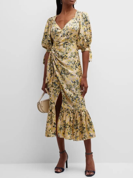 cinq a sept Dresses & Skirts - CINQ À SEPT 'Kerstin' Puff-Sleeve Floral Midi-Dress, Pomelo Multi